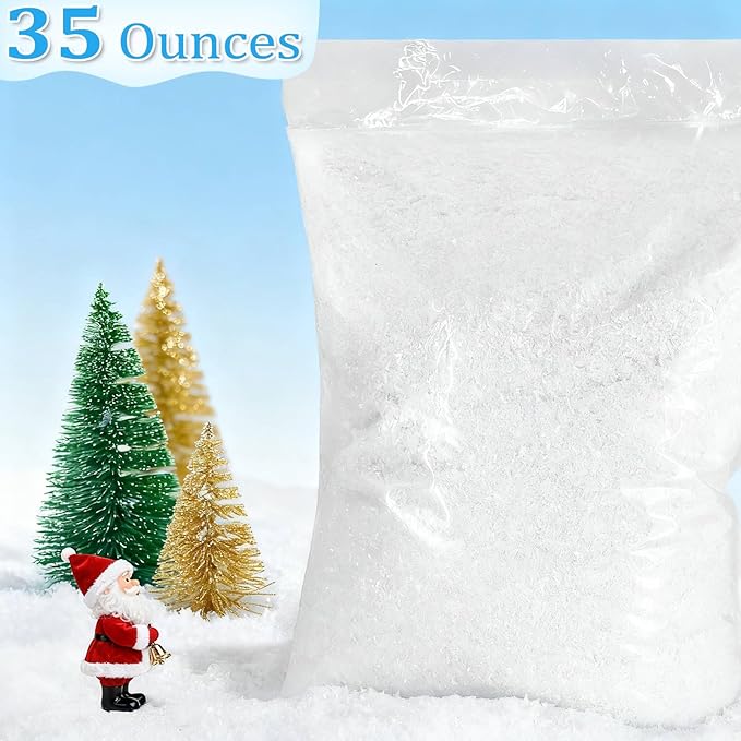 TURNMEON 35 Ounces Fake Artificial Snow Powder Christmas Tree Decorations, Sparkling Dry Plastic Faux Snowflakes for Christmas Decorations Home, Village Displays Holiday Winter Crafts