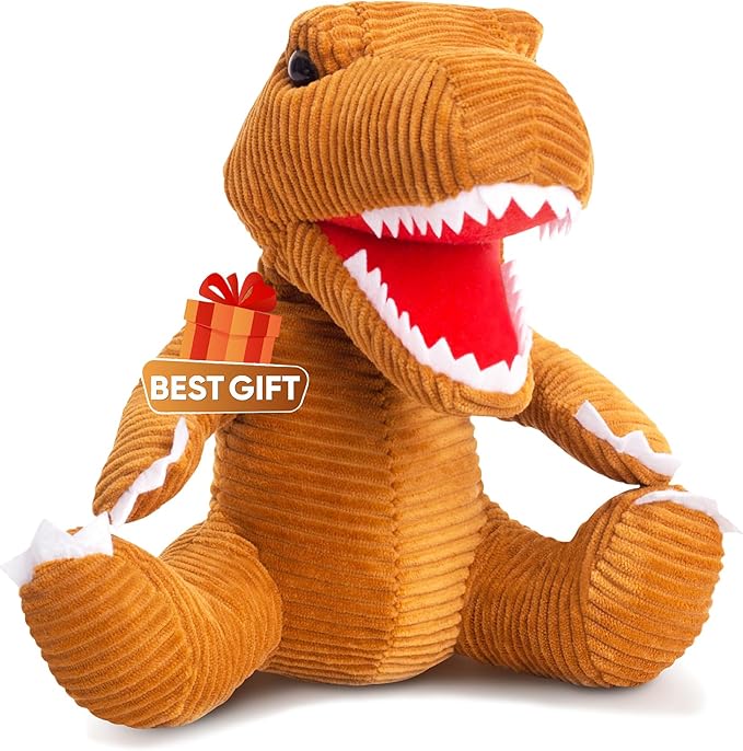 Naturally KIDS Stuffed Animal, Toddler Gifts for Boys, Girls, Plush Dinosaur Toy Brown