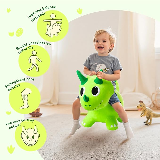 ZOOJOY Plush Bouncy Dinosaur Hopper for Toddlers 1-5 Soft Covered Inflatable Ride-On Animal Horse Hopper, Dino Bouncy with Pump, Indoor Outdoor Ride On Toys for 18 Months 2 3 4 5 6 Years Boys Girls