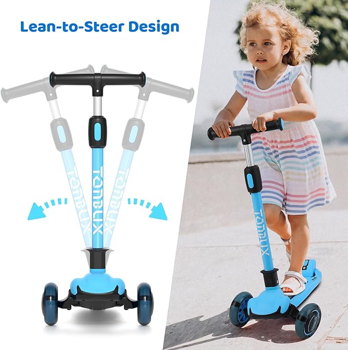 TONBUX Kids Scooter, Light Up 3 Wheel Kick Scooters for Kids 3-12, Folding Scooters with Adjustable Height - Toddler Scooter Lean-to-Steer & Widen Anti-Slip Deck