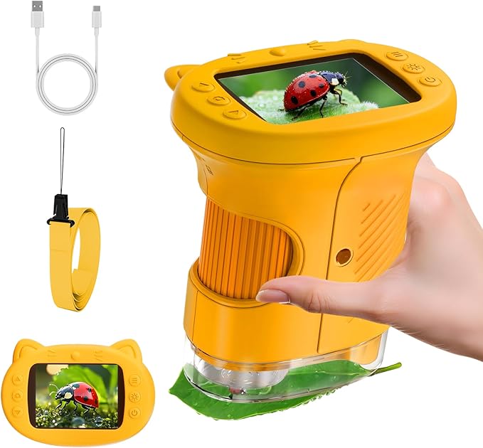 2.4" Screen Pocket Kids Microscope: 1000X Handheld Microscope for Photo and Video - Portable Science Kits STEM Toys – Christmas/Birthday Gifts for Girls & Boys Ages 3-12(Orange)