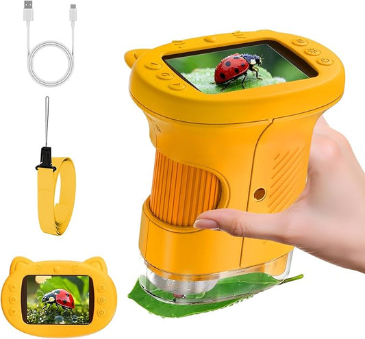 2.4" Screen Pocket Kids Microscope: 1000X Handheld Microscope for Photo and Video - Portable Science Kits STEM Toys – Christmas/Birthday Gifts for Girls & Boys Ages 3-12(Orange)