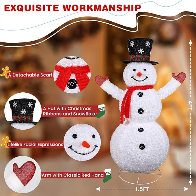 Alupssuc 5ft Pop-Up White Snowman, Large Outdoor Decor Collapsible with Warm-White Lights and Snow Velvet Appearance, Perfect for Outdoor/Indoor Christmas Decorations, Holiday Garden Yard Decor