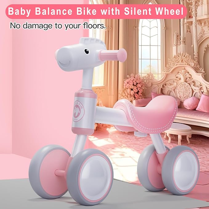 Baby Balance Bike for 1-2 Year Old Boy Girl, Balance Bike for 12-24 Months 4 Wheels Toddler Balance Bike, Baby Bike 1+ Years Toy First Birthday Gifts