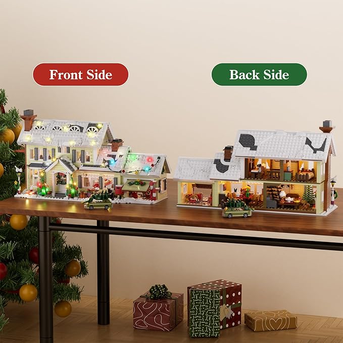 Christmas Holiday House Building Set, DIY Christmas Holiday Snow Village with Clark's Car, Christmas House Compatible with Lego Gifts for Boys, Girls, Family, and Friends (1484pcs)