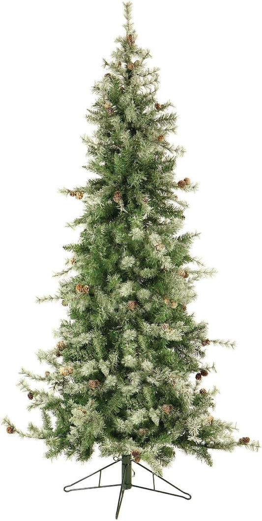 Fraser Hill Farm 7.5-Ft. Buffalo Fir Flocked Artificial Christmas Tree with Stand, Unlit Foldable Fake Tree with Realistic Snowy Foliage for Home Decoration