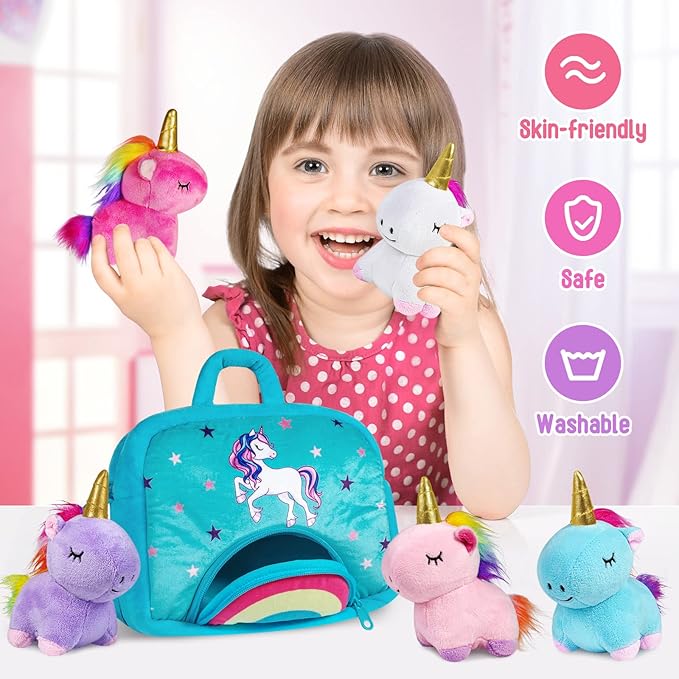 KMUYSL Toys for 18 Months+ Year Old Girls, Plush Stuffed Animal with 5 Unicorn Babies in Plush Bag Toy, Soft Plush Toys Set, Christmas Birthday Gifts for 2 3 4 5 6 7 8 Girls Boys Baby, Toddler, Kids