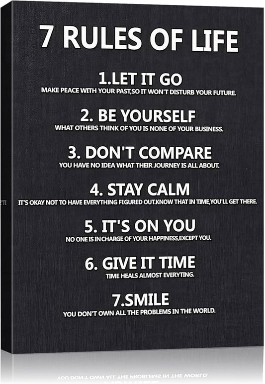 7 Rules of Life Motivational Wall Decor Inspirational Wall Art for Office & Home - Positive Quotes Canvas Prints Ready to Hang, Uplifting Wall Decor for Living Room, Bedroom or Office Wall Art