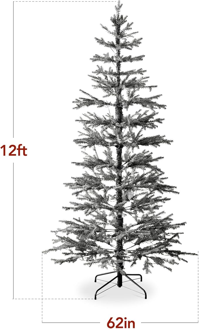 Best Choice Products Pre-Lit Sparse Christmas Tree 12ft Artificial Flocked Pine Holiday Décor Aspen Noble Fir White & Multicolor LED Lights- Pink