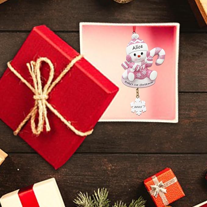 Personalized Ornament Baby's First Christmas 2025 Snowbaby Xmas Tree Decoration Pink Artisanal Custom Ornaments with Name & Year Decoration Gifts for New Born Baby Girl