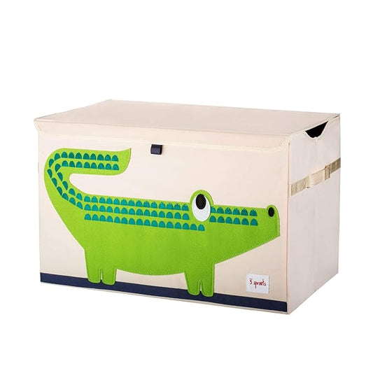 3 Sprouts Large Toy Chest for Kids with Lid and Handles - Collapsible Toy Storage Bin/Trunk/Box/Basket Organizer for Boys & Girls Playroom, Nursery, Crocodile