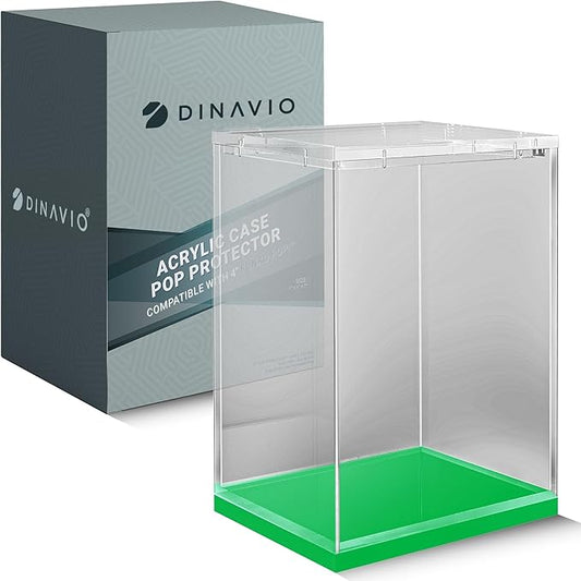 Acrylic Funko Pop Display Case - Sturdy Stackable Design - 4mm Case Compatible with 4'' Vinyl Figures - Green Base