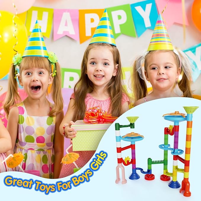 Marble Run Toy, 110pcs Marble Maze Kit STEM Educational Learning Toy for Kids, Mable Race Construction Railway Building Blocks with 60 Marbles Birthday Gift for Boys Girls 3 4 5 6 7 8 + Years Old