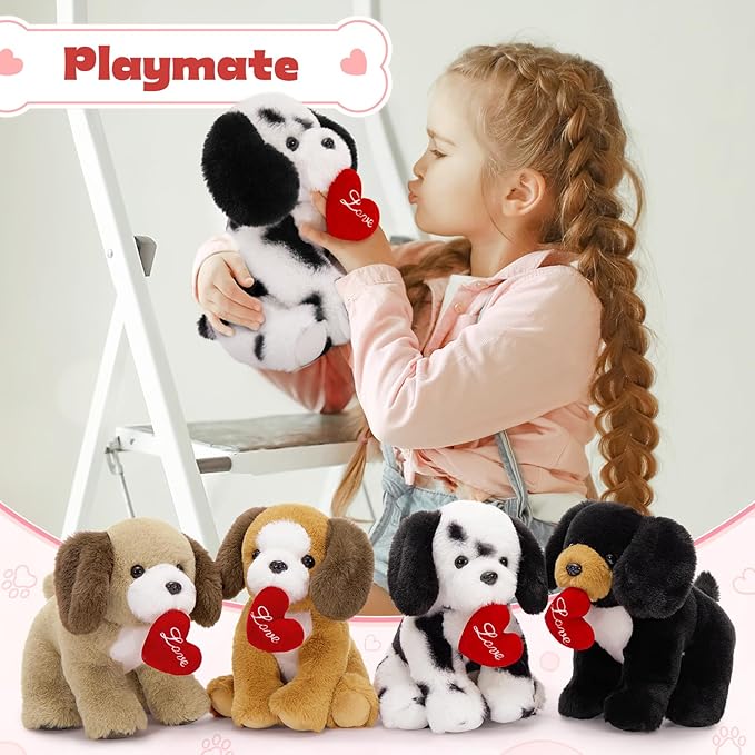 Muiteiur 4 Piece Dog Stuffed Animals, 8 Inch Dog Plush Bulk with Heart, Soft Puppy Plush Toys for Girlfriend Kids, Gift for Girls Kids