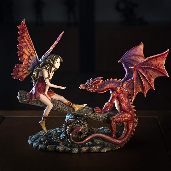 Pacific Giftware FairyTate Fairy Red Dragon on The Seesaw Decorative Resin Collectible Figurine Statue