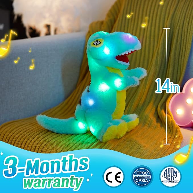 Glow Guards Light up Musical T-Rex Dinosaur Stuffed Animal,Soft Dinosaur Plush Toy with LED Night Light&Lullaby Glow in The Dark,Birthday Children's Day Hoilday Gifts for Toddler Kids Boys Girls,14''