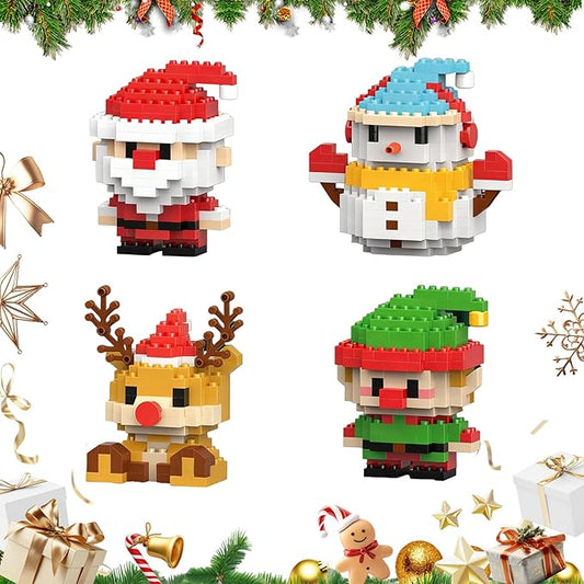 4 Pack Santa Claus Design Building Blocks Set, Christmas Theme Building Blocks Ornaments, Mini Building Figures, DIY Stocking Stuffers, Xmas New Year Birthday Gifts (Set B)