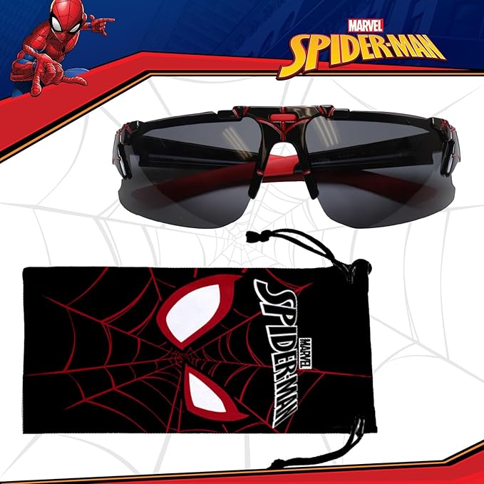 Marvel Spiderman Sunglasses for Kids - Stylish, Comfortable & Durable UV-Protective Spiderman Glasses With Soft Carrying Case