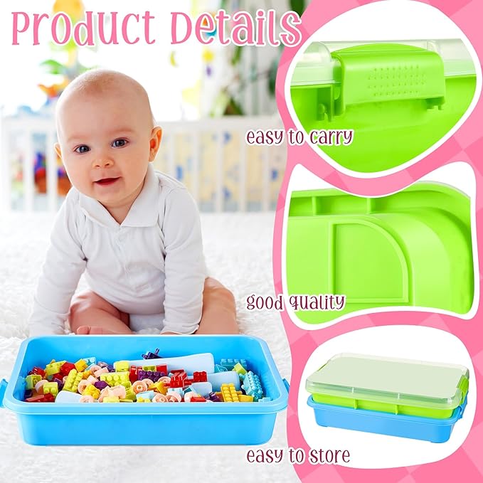 2 Pcs Sensory Bin Sand Tray with Lid for Plastic Sandbox Toy Fill with Water, Sand, Beads and More, for Indoor Outdoor Activities Play(Blue, Green)