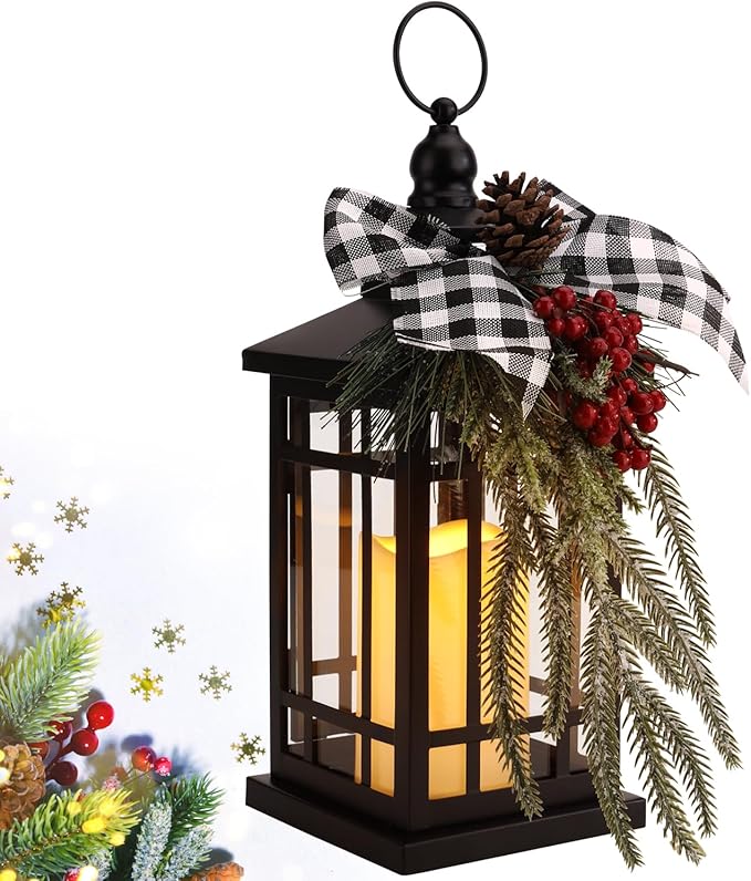 Christmas Decorations Christmas Lantern, Christmas Decor Candle Lanterns, 14 Inch Flameless Candle Lantern, Outdoor Patios Indoor Home Table Fireplace Farmhouse Decorations,Holiday Xmas Gifts