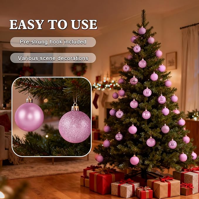 2.36" Christmas Balls Christmas Tree Ornaments Shatterproof Plastic Holiday Ornament Festival Hanging Ball Holiday Decorations Set of 24pcs
