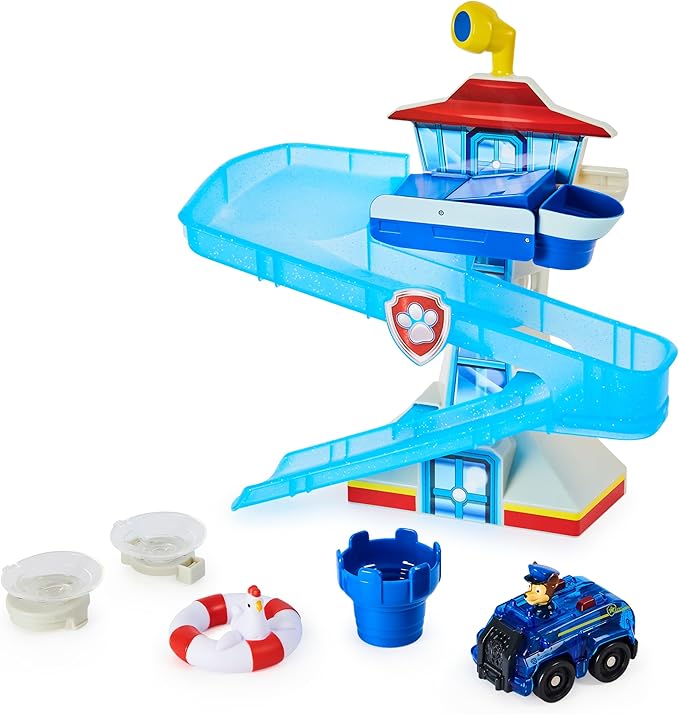 PAW Patrol, Adventure Bay Bath Playset with Light-up Chase Vehicle, Bath Toy for Kids Aged 3 and Up