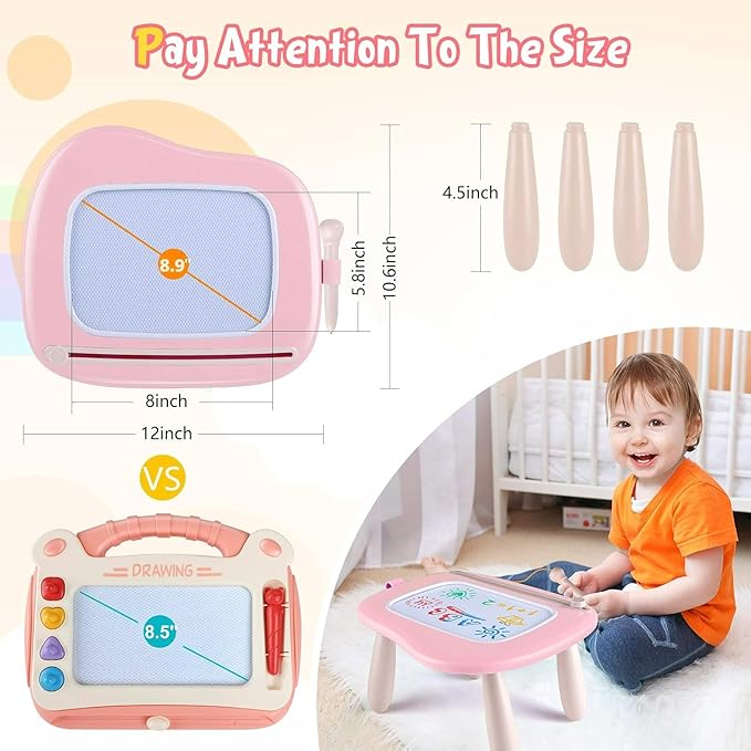 Smasiagon Magnetic Drawing Board for Kids, Toddler Toys for 1-2 Year Old Girl, Portable Doodle Board Pad Learning and Educational Toys for Ages 1 2 3 Year Old Baby Girl Birthday Gift（Pink）