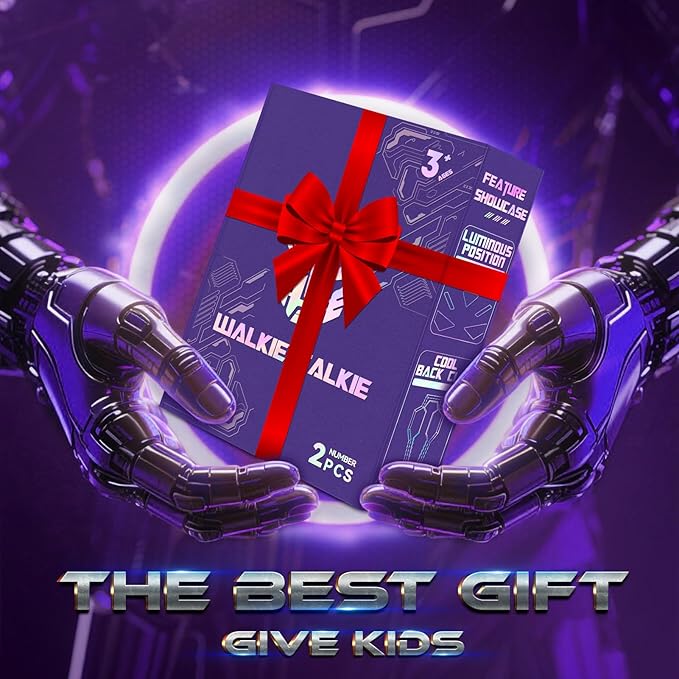 Purple Doomlord Walkie Talkies for Kids 2 Pack Transform Robot - 2500 FT Range, Cool Eyes Lighting, Birthday Gifts for 3-12 Year Olds, Outdoor Camping Toys for Toddlers & Boys Girls