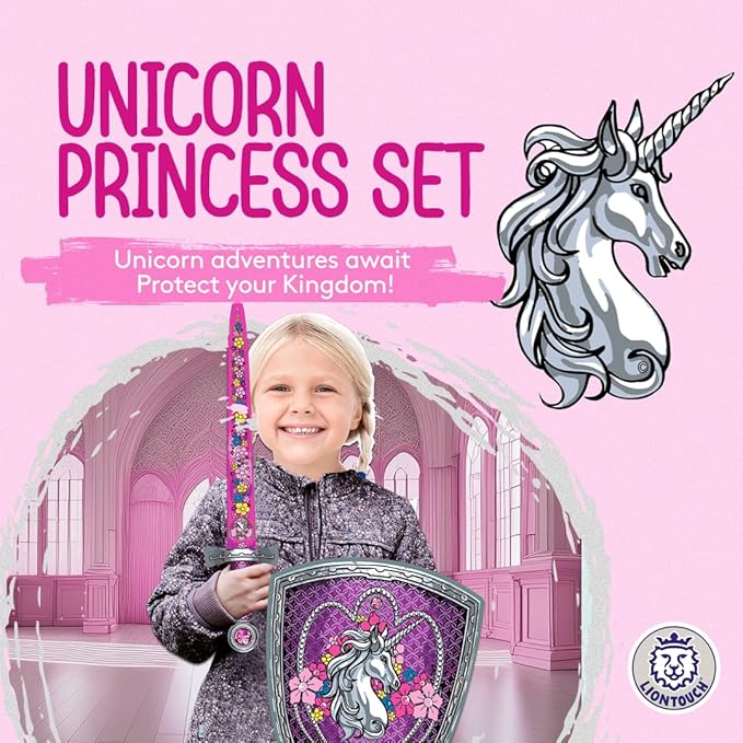 Liontouch - Unicorn Princess Set for Girls - 3-6 Years | Medieval Style Toy Sword & Shield for Pretend Play for Toddlers with Gemstones | Safe & Durable Foam Accessories for Royal Dress Up & Costumes
