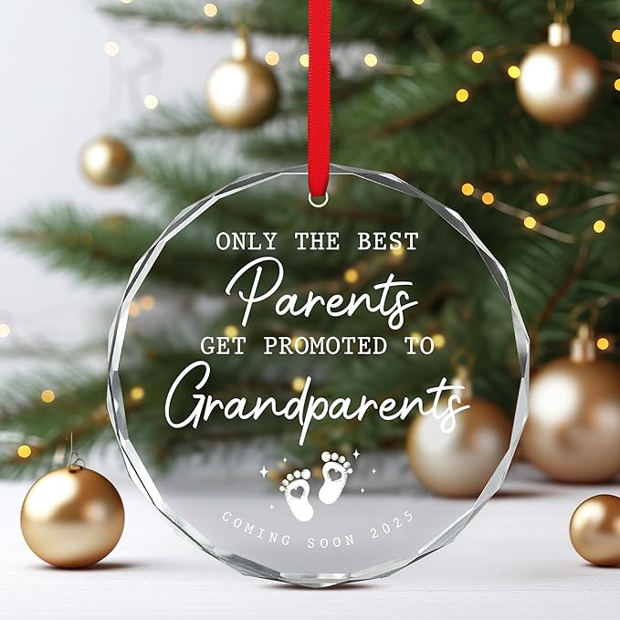 OASSIE Christmas Ornament Gifts for Grandparents - Glass Christmas Ornaments 2025 - Promoted to Pregnancy Announcement for Grandpa Grandma, First Time Grandma Grandpa Gifts, Xmas Decorations