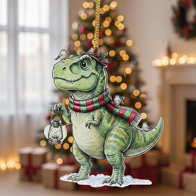 6Pcs Christmas Tyrannosaurus Rex Ornament for Christmas Decoration, Holiday Decor, Acrylic Dinosaur Ornament, Fun Unique Gifts for Family Friends