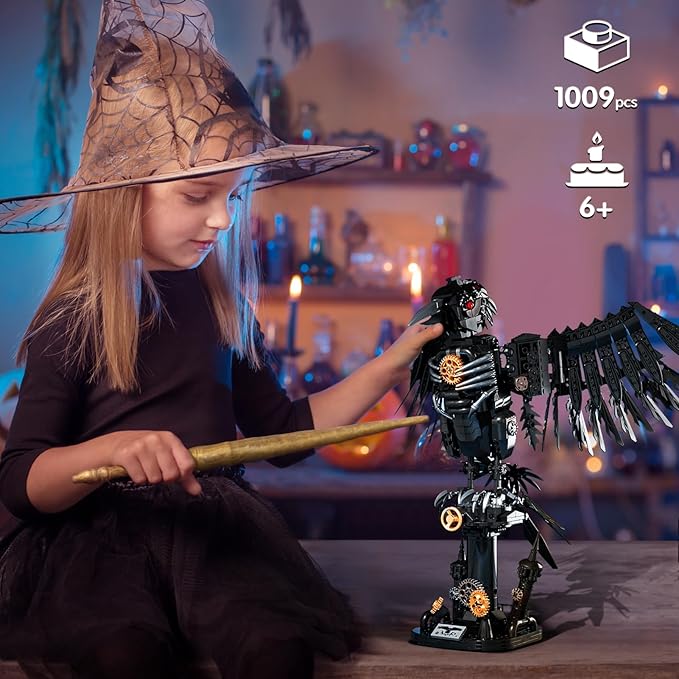 Mechanical Crow Building Block Sets for Adults, Compatible with Lego, Raven Animal Collection Model, Halloween Decor for Home or Office, STEM Toys Gift for Teens Boys and Girls 8-14 (1018PCS)