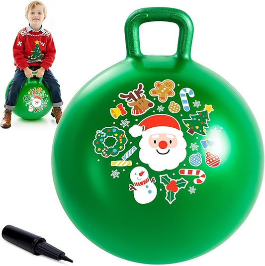ZOOJOY Hopper Ball for Kids 3-8, 18 in Green Hippity Hop Balls, Bouncy Ball with Handle for Boys & Girls Indoor Outdoor Play, Inflatable Christmas Balls Bounce Hopping Toys with Pump