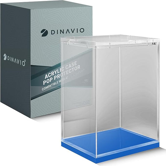 Acrylic Funko Pop Protector - Sturdy Stackable Display Case - 4mm Compatible with 4'' Vinyl Figures - Blue Base