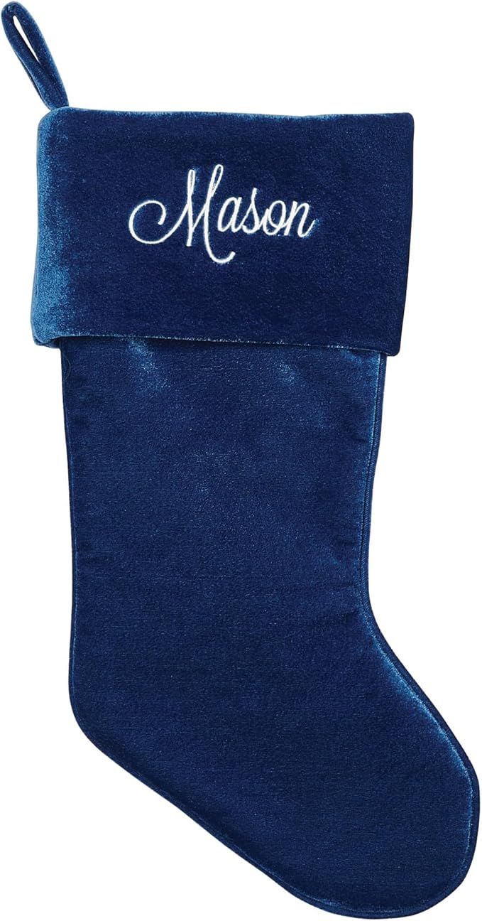 Personalized Planet Blue Velvet Christmas Stocking with Custom Name Embroidered | Family Stockings | Festive Holiday Home Décor | Ready to Hang