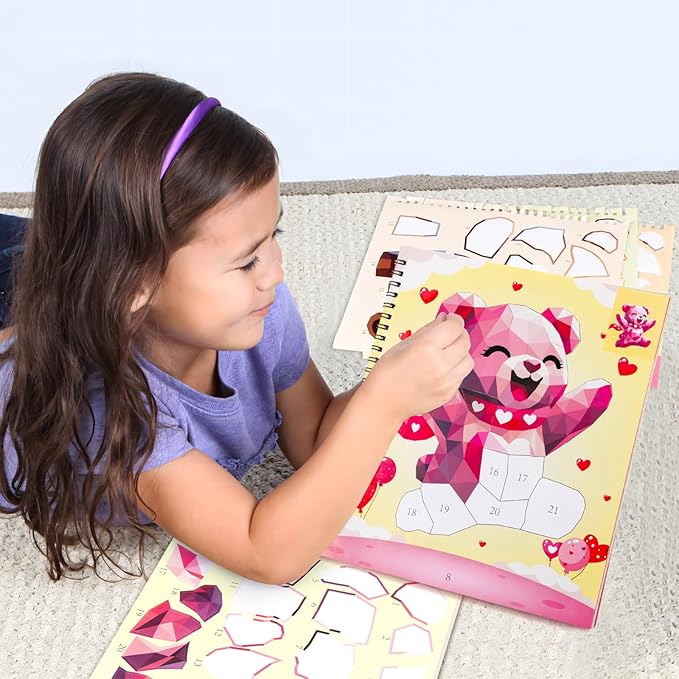 90shine 2PCS Valentines Crafts for Kids Sticker Books - Valentines Gifts Ages 4-8 Bear Dog Themed Design Create 22 Pictures