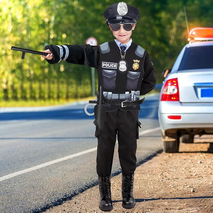 Kyson 8Pcs Police Costume Kit for Boys Police Officer Cop Dress Up Accessories Halloween Career Day