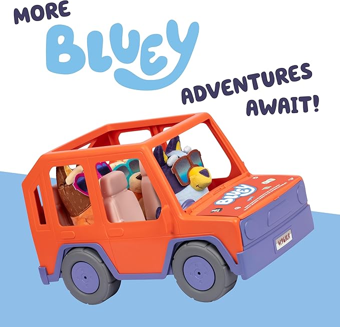 Bluey Big Heeler 4WD and Family Toddler Toy Car, Bingo and Chilli Plush Buddies, Opening Hood Storage, Car Toys for Kids 3+, Amazon Exclusive