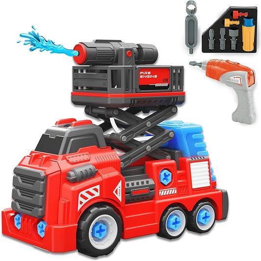 11inches Large Take Apart Toys Fire Truck for Boys Girls Kids 3-5 6-8 Year Old Fire Rescue Vehicles with Electric Drill Set Assembly Toy Learning Educational Toys