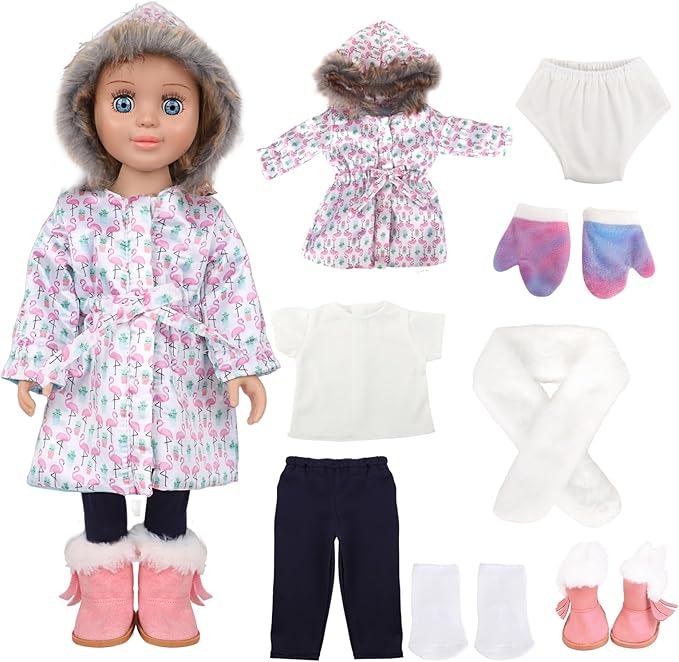 18 Inch Doll Clothes & Outfit Set-Thermal-Insulated Winter Wardrobe Bundle with Jacket,5 Seasonal Colors for 18in Dolls (Arctic Animal/Snowflake Patterns)