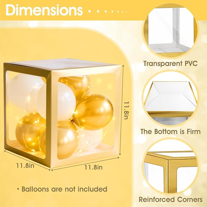 Ledido Baby Boxes with Letters for Baby Shower Decorations, 4 pcs Clear Balloon Boxes Blocks Decor with LED Fairy String Lights for Boy Girl Gender Reveal Decorations Backdrop Party (Gold)