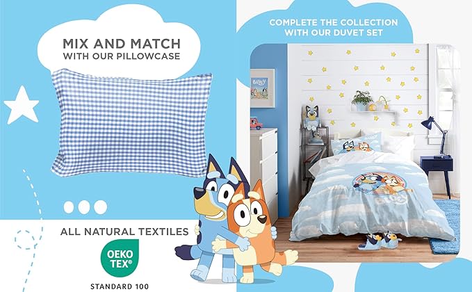 Saturday Park Bluey and Bingo Rainbow Clouds Full Sheet Set - 4 Piece 100% Organic Cotton Sheets with Pillow Cover - GOTS & Oeko-TEX Certified