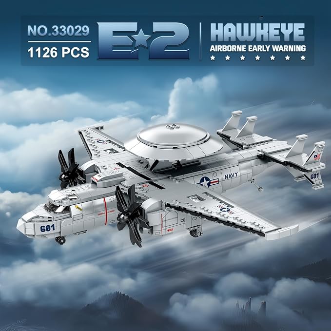 Reobrix E-2 Hawkeye Military Airplane Building Set,Warning Aircraft Fighter Jet Model Kits 33029,Airborne Building Toy for Adults, Boys 14+, Home Decor Gift for Adult, 1126PCS