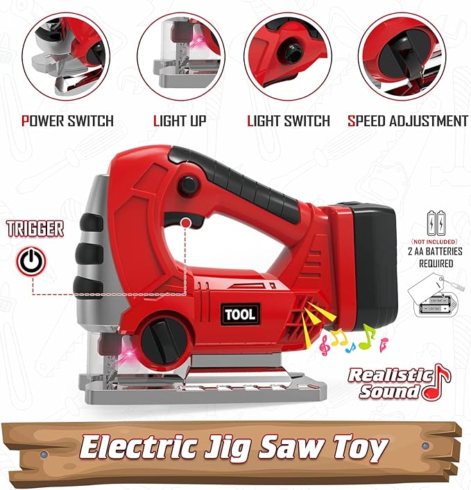 WishaLife Kids Tool Set - Toddler Tool Set with Toy Chainsaw, Drill, Pretend Play Construction Tools Toy Gift for Boys, Girls Age 3 4 5 6 7