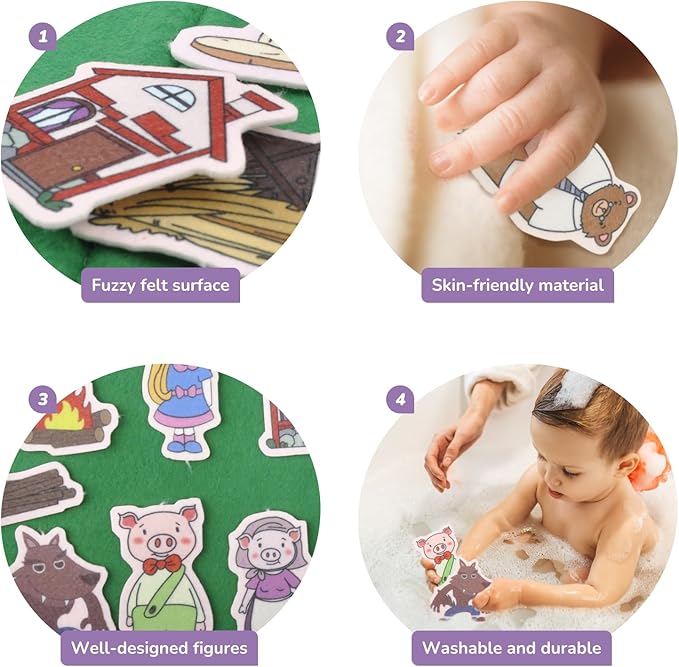 CHEFAN 12 Pack Felt Board Stories Set,Fairy-Tales Flannel Board Stories with a Foldable Board for Preschool Activities,Included Three Little Pigs,Little Red Riding Hood and The Mitten