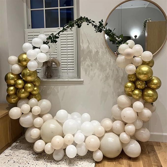 Beige and Champagne Gold Balloon Set, 60Pcs 12 Inch Nude Cream Retro White Sand Balloons with Metallic Champagne Gold Confetti Latex Balloons for Birthday Wedding Baby Bridal Shower Party Decorations