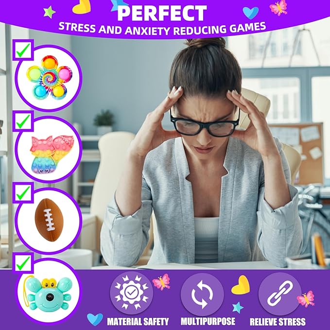 150Pcs Fidget Toys Pack, Bulk Party Favors for Kids, Stocking Stuffers, Treasure Box Chest, Birthday Party, Classroom Carnival Prizes, Pinata Stuffers, Goodie Bag Stuffers, Stress Relief, Sensory Toy