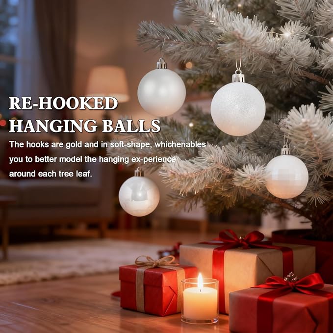 2.36" Christmas Balls Christmas Tree Ornaments Shatterproof Plastic Holiday Ornament Festival Hanging Ball Holiday Decorations Set of 24pcs