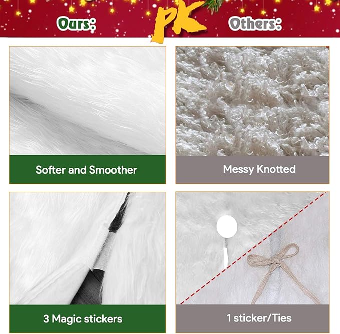 58 Inch Christmas Tree Skirt, Extra Large Thick Luxury Snowy Faux Fur Tree Skirt, White Plush Velvet for Merry Christmas Party Tree Decoration