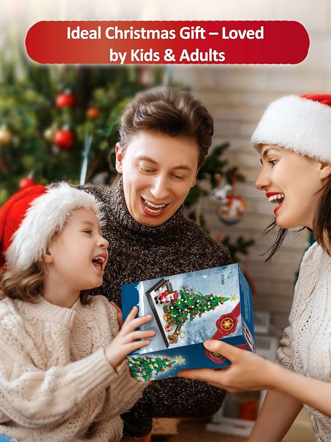 Christmas Tree Building Blocks, Christmas Decorations Set with Santa Claus & Reindeer, Creative Tabletop Decor Xmas Gifts Toys for Kids Adults Teen Boys & Girls